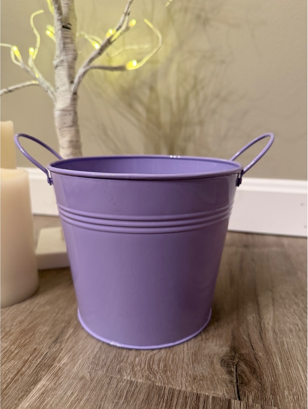 Purple Metal Decorative Bucket with Handles